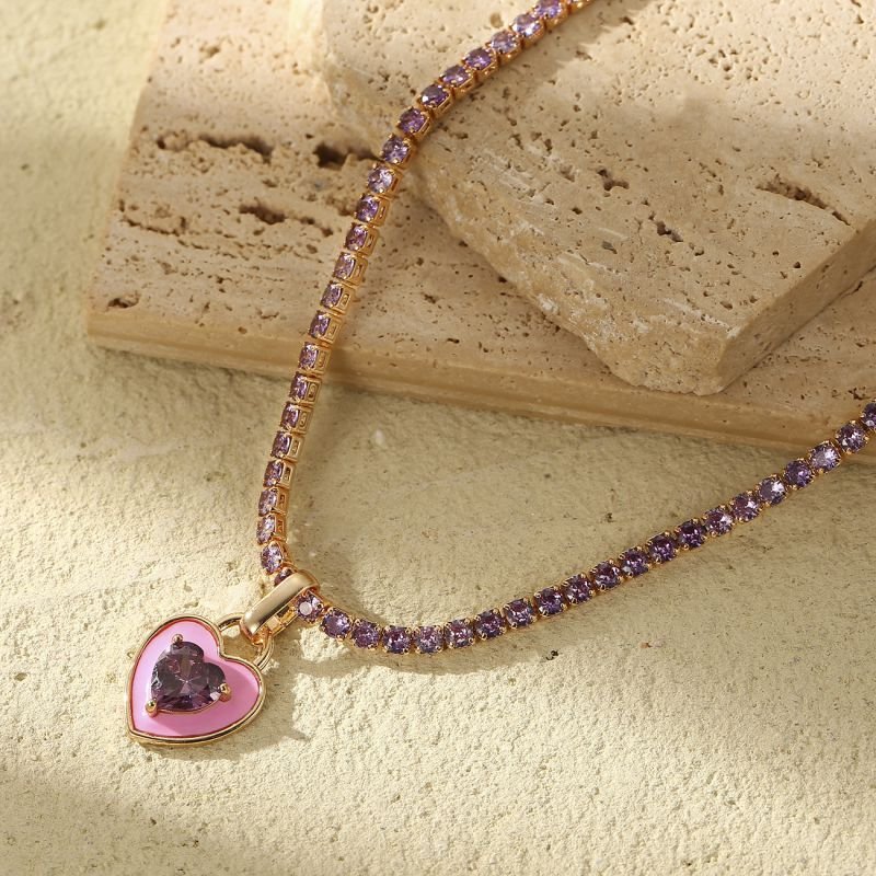 Pink Colorful Zircon Heart Gold Plated Claw Necklace