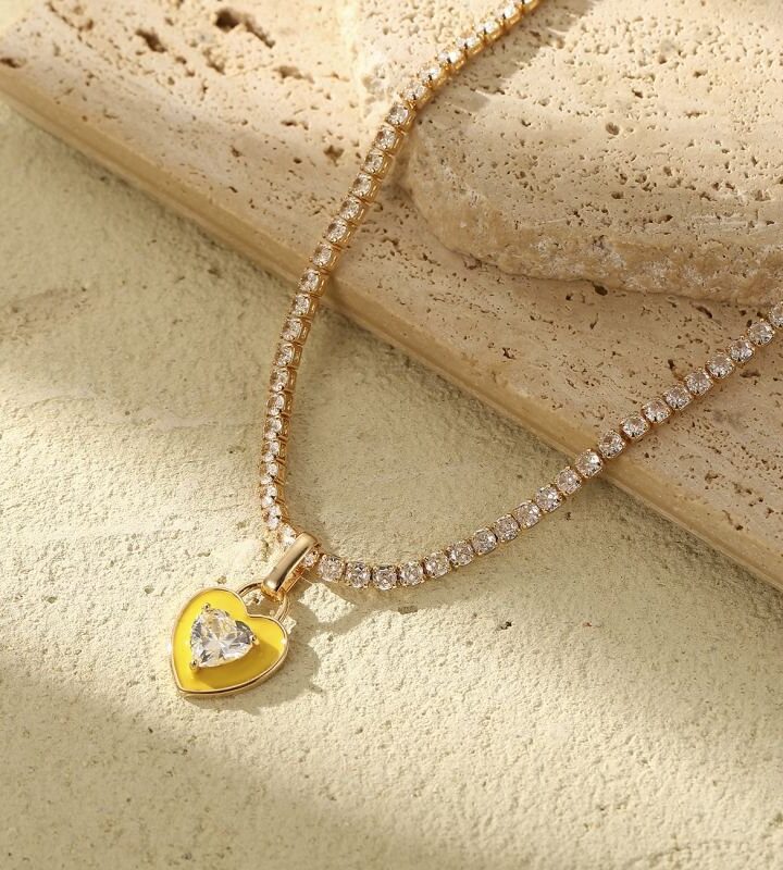 Yellow Colorful Zircon Heart Gold Plated Claw Necklace