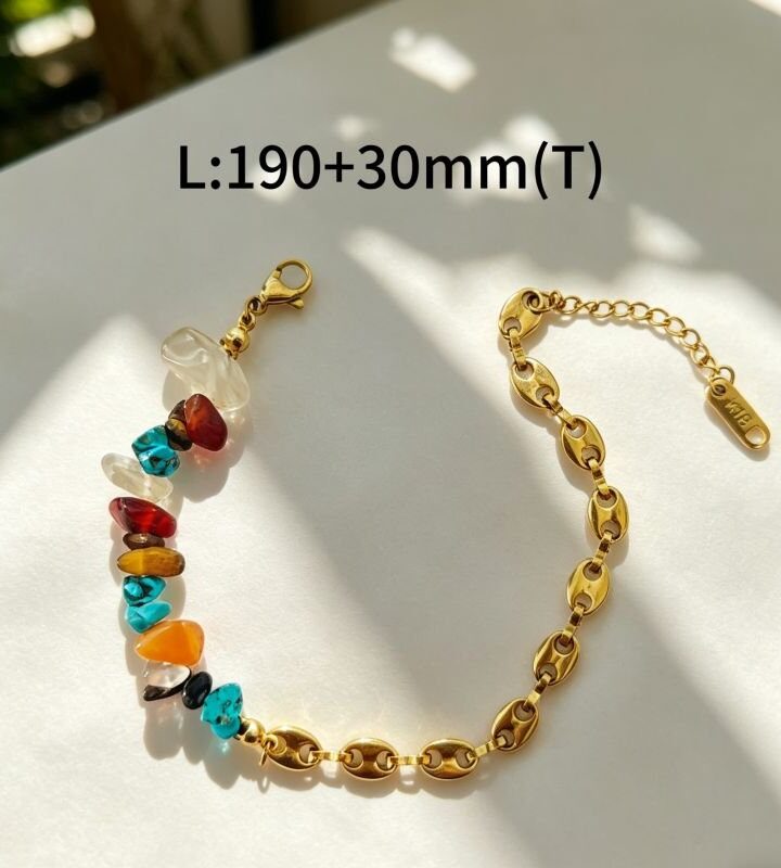 Gold Ethnic Natural Stone Beaded Pig Nose Bracelet