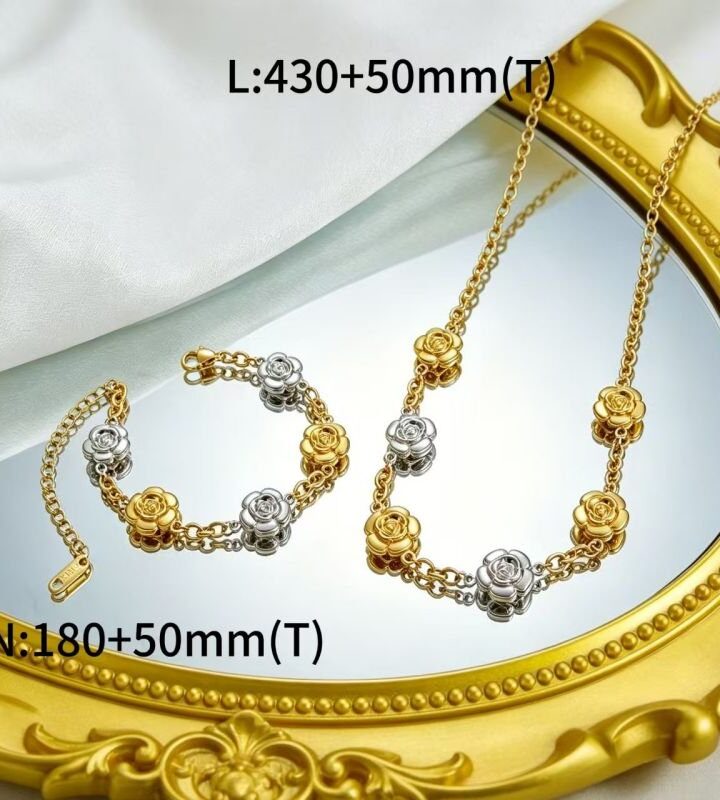 Camellia Flower Two-tone Necklace + Bracelet Set