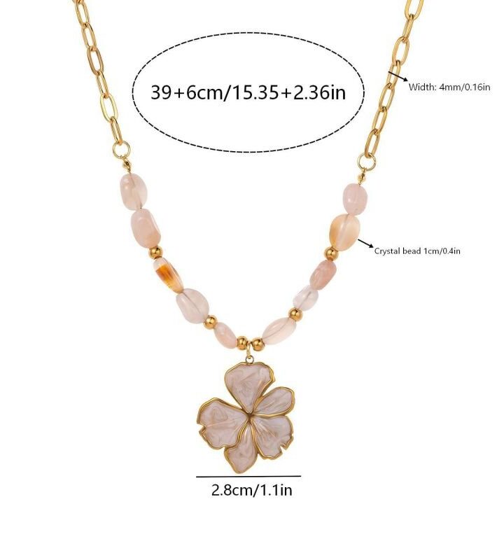 18k Gold Plated Stainless Steel Natural Stone Clover Pendant Necklace
