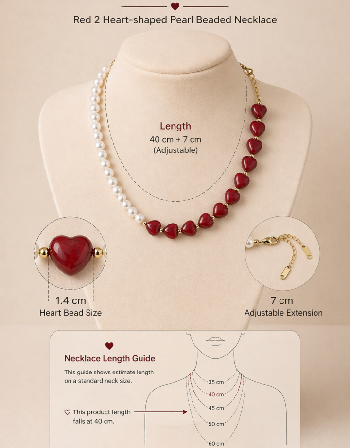 Red Heart Shaped Pearl Beaded Necklace