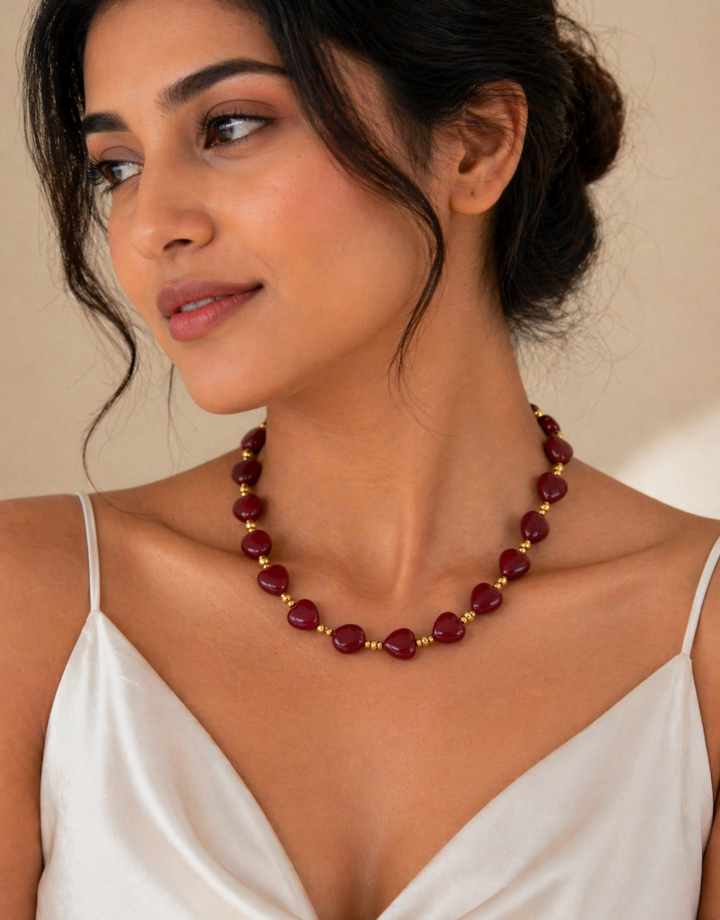 Red Heart Shaped Beaded Necklace