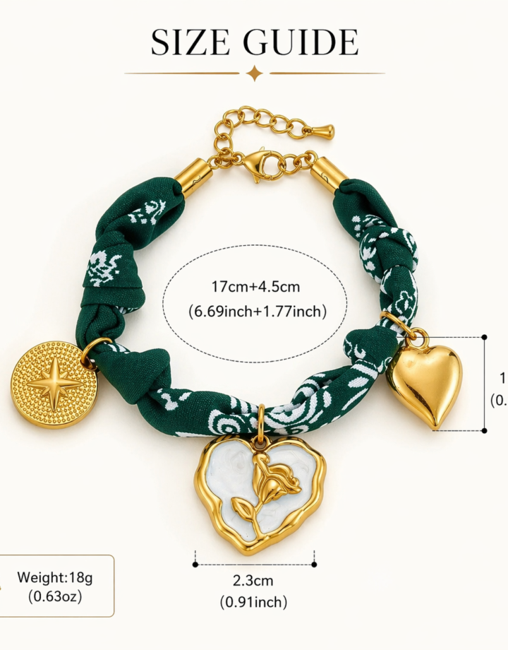 Heart And Flower Fabric Bracelet