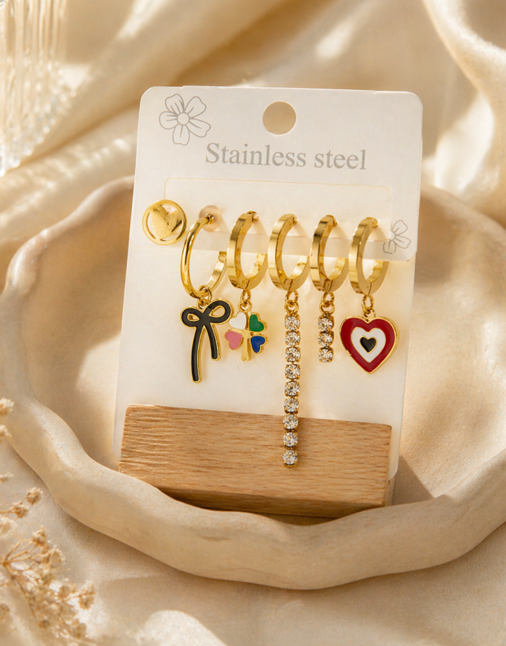 Bow Heart Earring Set