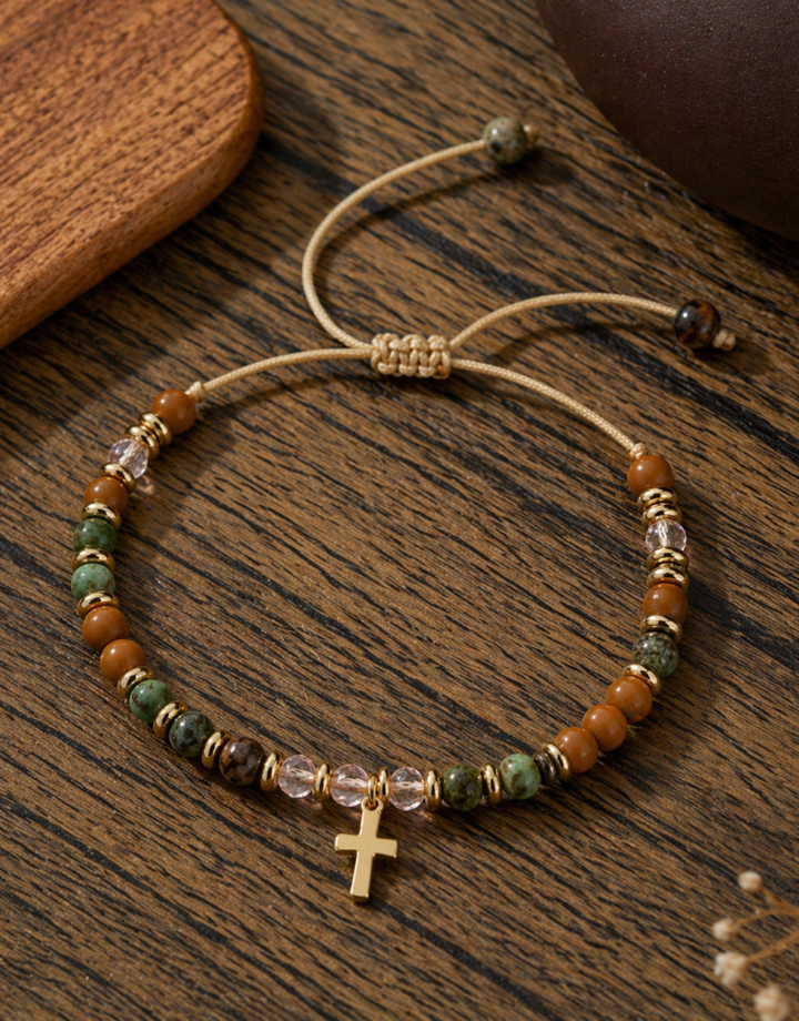 Cross Colorful Natural Stone Beaded Cross Bracelet