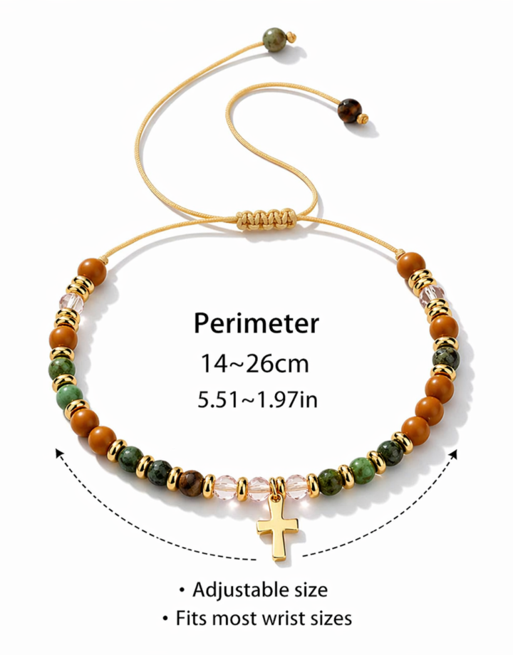 Cross Colorful Natural Stone Beaded Cross Bracelet