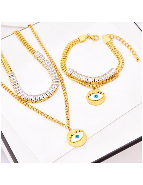 Fashion Square Zirconia Double Eye Necklace + Bracelet Set