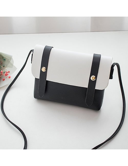 Fashion Black Pu Contrasting Flap Messenger Bag