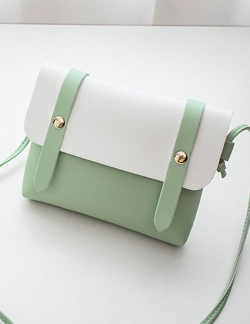 Fashion Green Pu Contrasting Flap Messenger Bag
