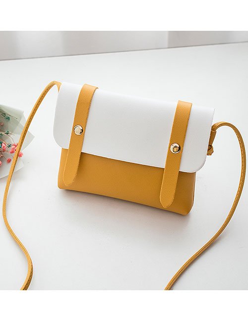Fashion Yellow Pu Contrasting Flap Messenger Bag
