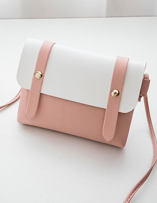 Fashion Pink Pu Contrasting Flap Messenger Bag
