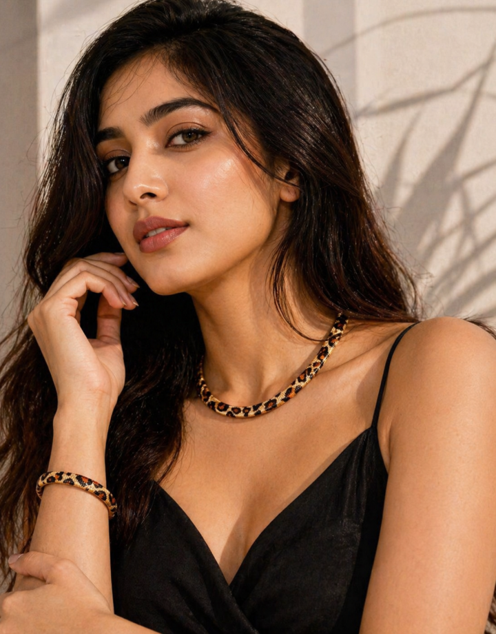Leopard Print Necklace + Bracelet Set