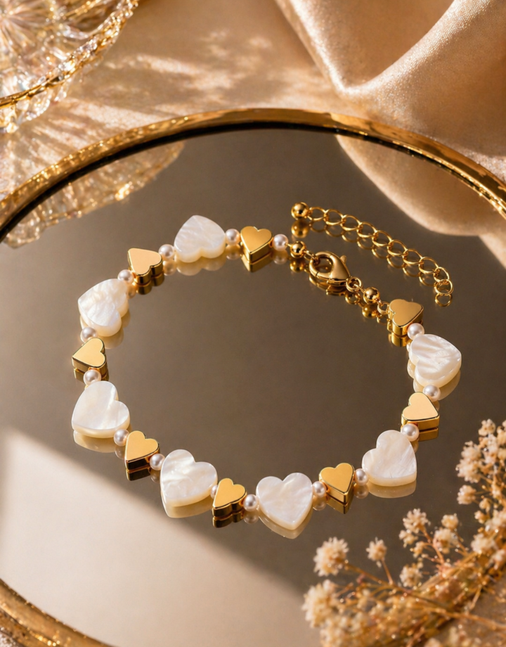 White Heart Beaded Bracelet