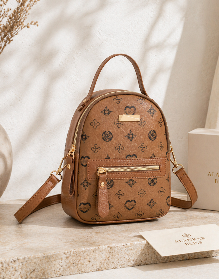 Khaki Printed Backpack