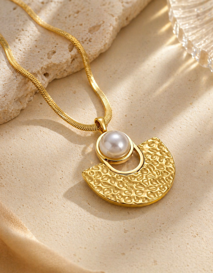 Angel Wings Pearl Fan Pendant Necklace