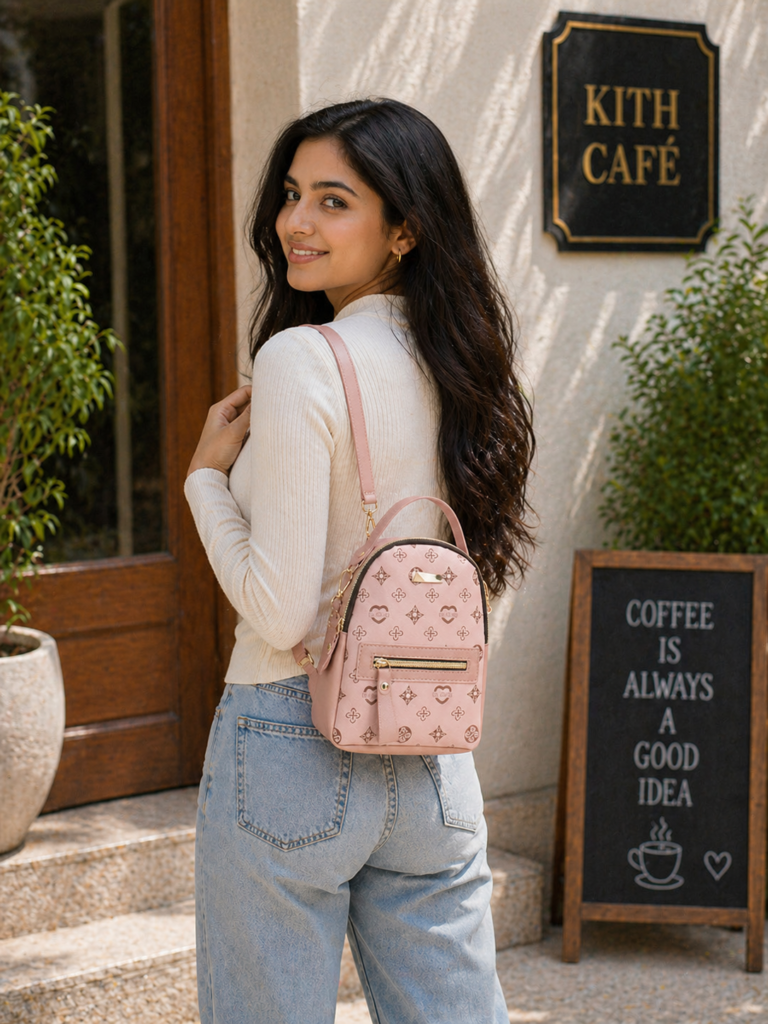 Pink Printed Backpack