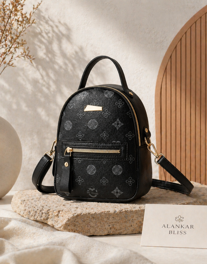 Black Printed Backpack