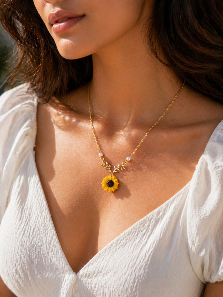 Gold Necklace Daisy Sunflower