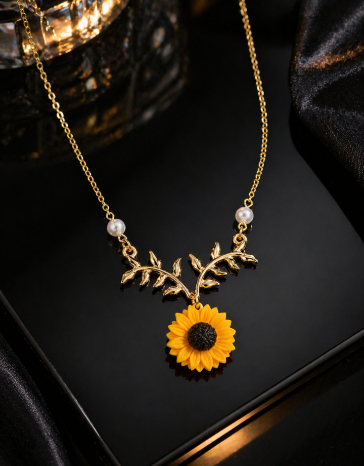Gold Necklace Daisy Sunflower