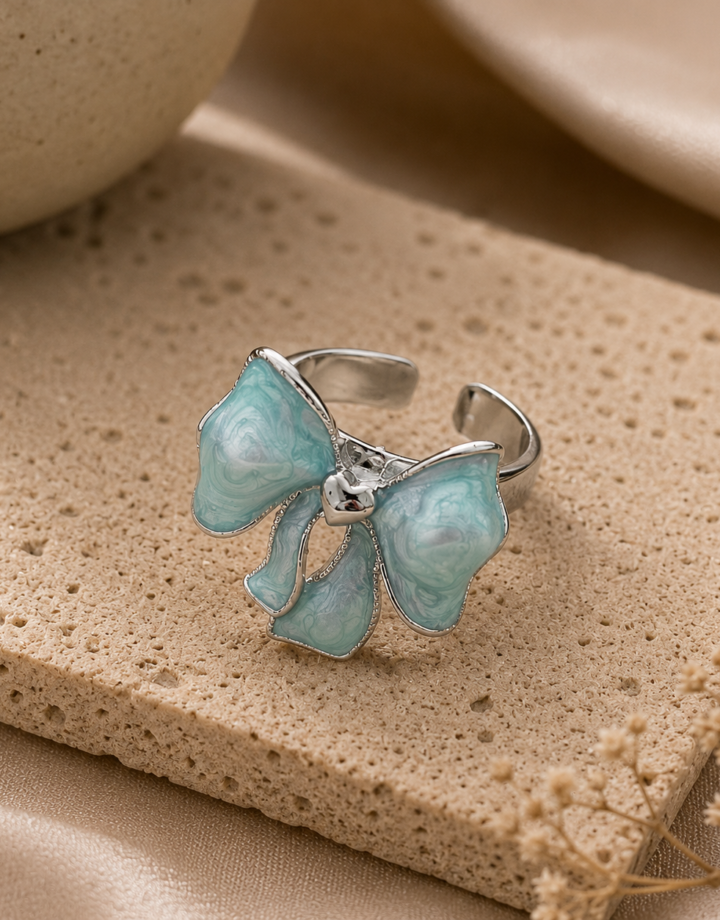 Blue Metal Bow Ring