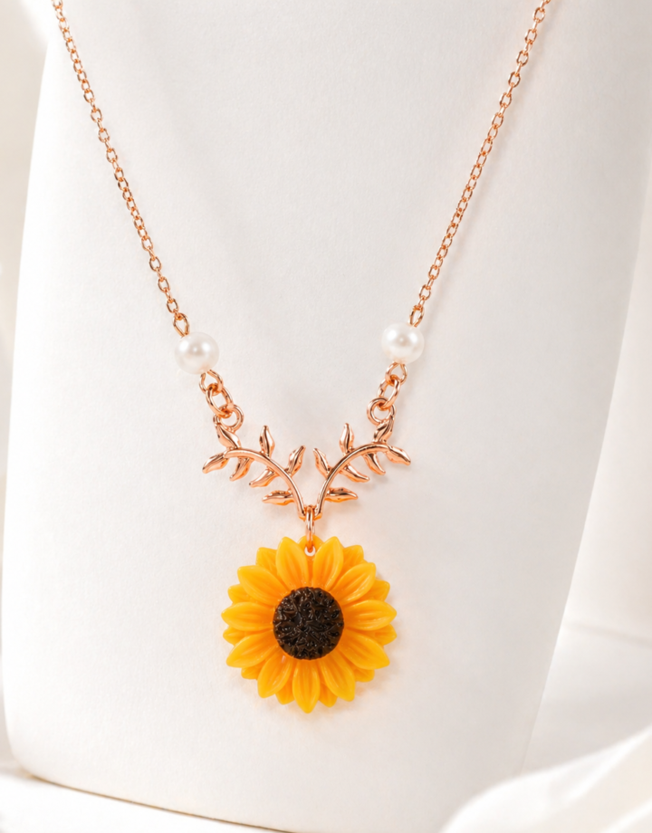 Rose Gold Necklace Daisy Sunflower
