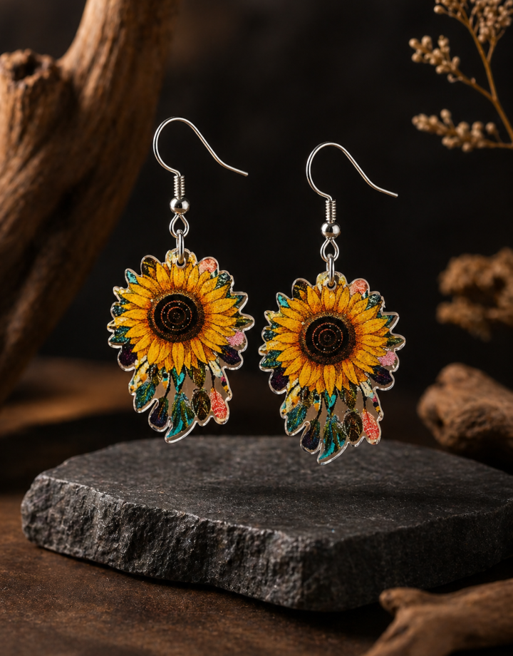 Steel Color Daisy Sunflower Earrings