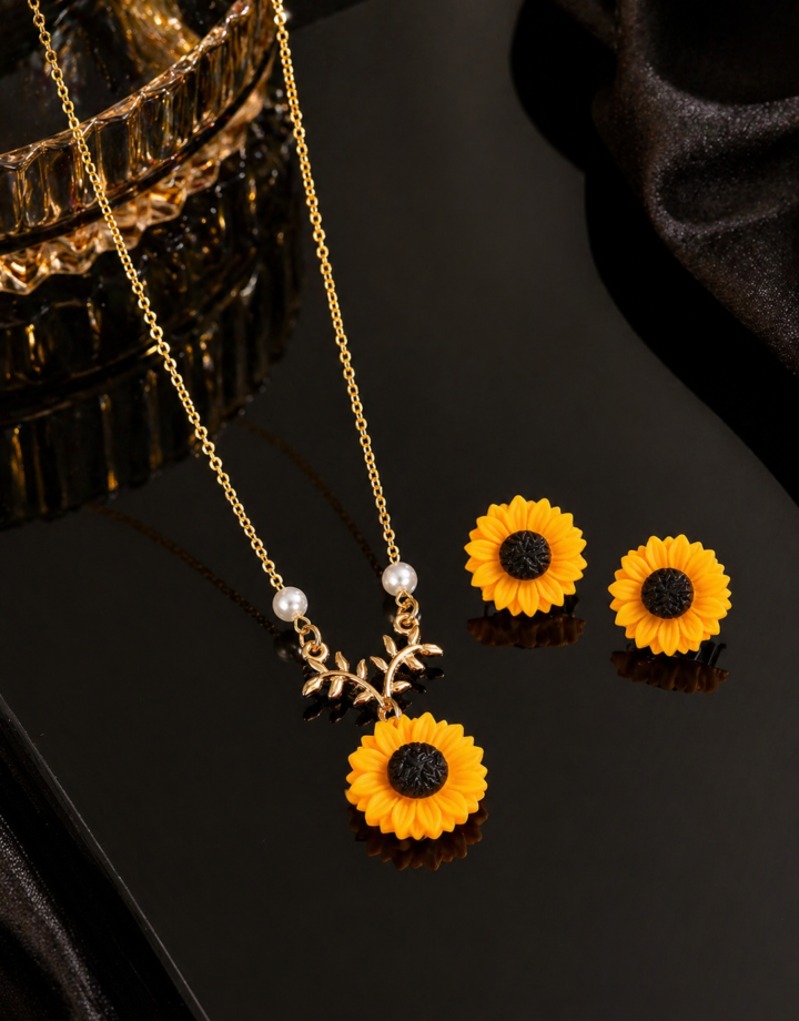 Daisy Sunflower Necklace + Earrings