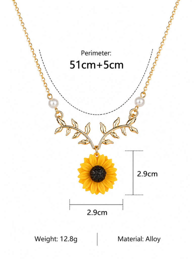 Gold Necklace Daisy Sunflower