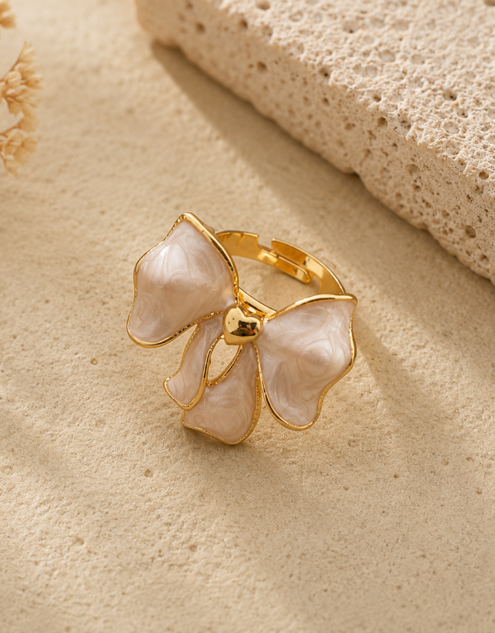 Beige Metal Bow Ring
