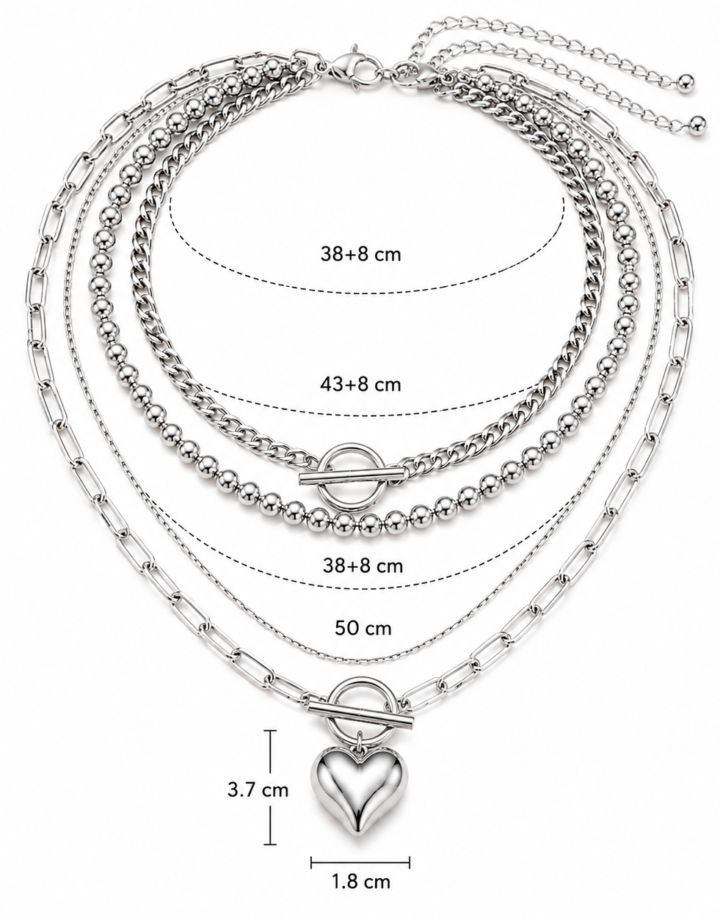 White love Heart-shaped Beaded Multi-layer Necklace