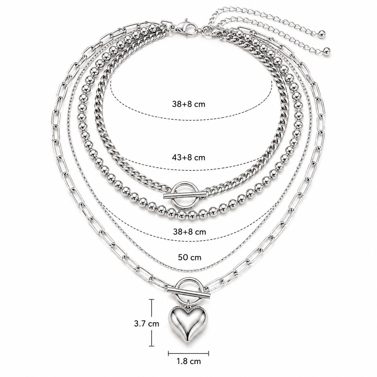 White love Heart-shaped Beaded Multi-layer Necklace