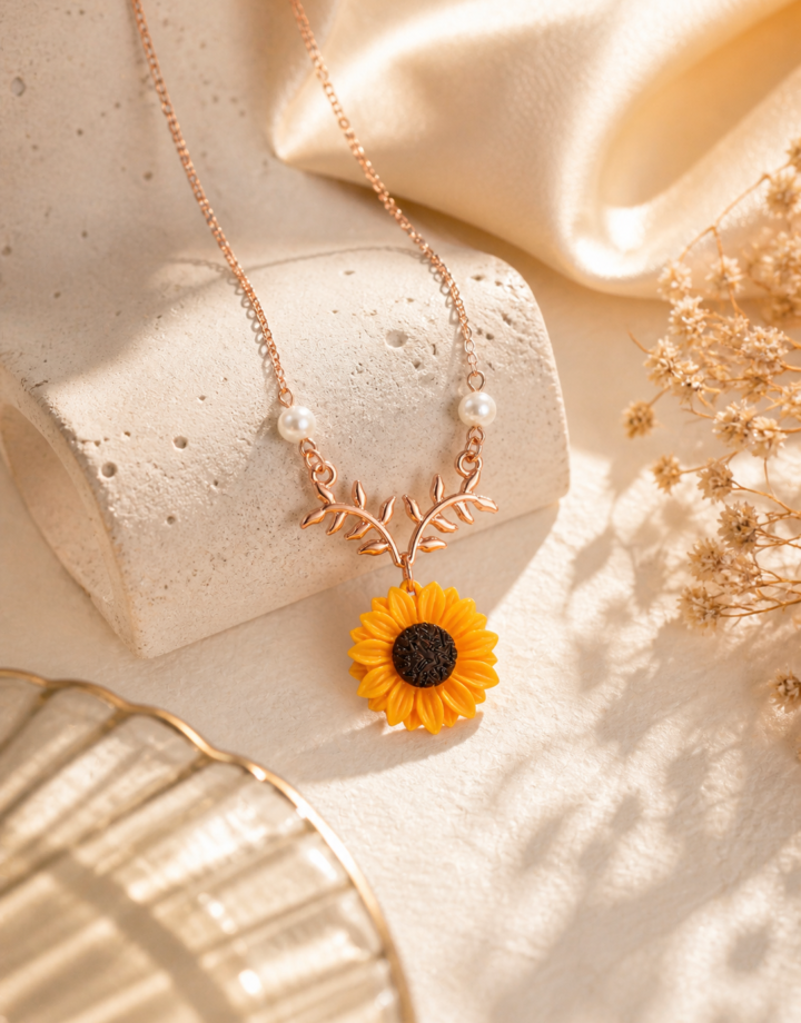 Rose Gold Necklace Daisy Sunflower