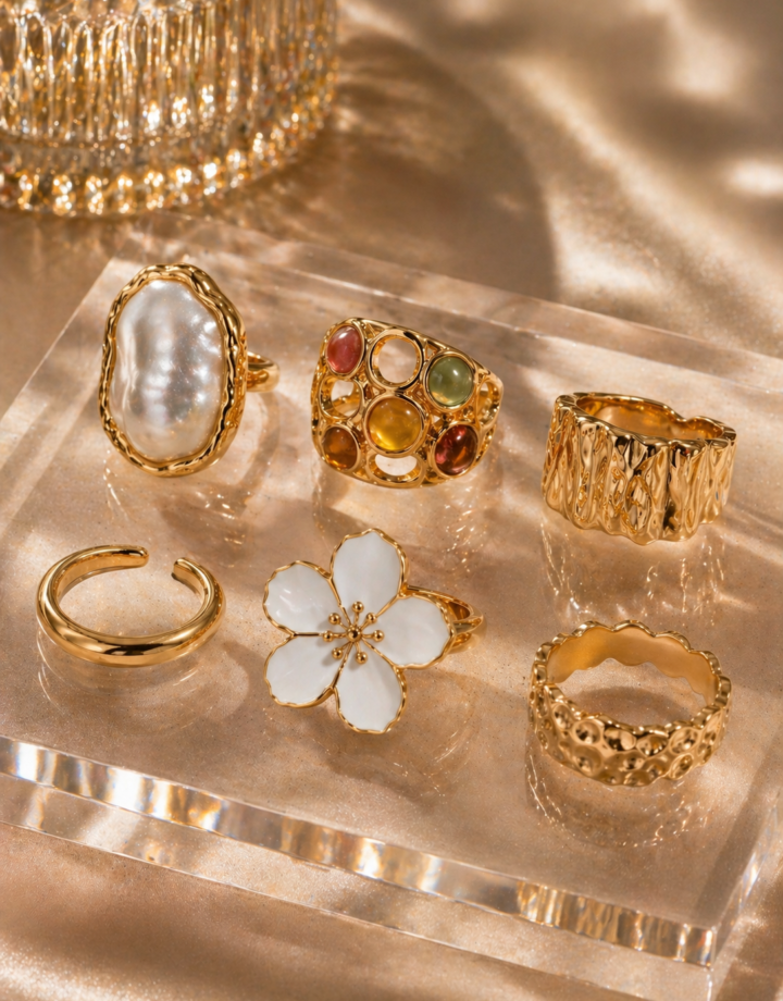 Gold Alloy Irregular Flower Ring Set