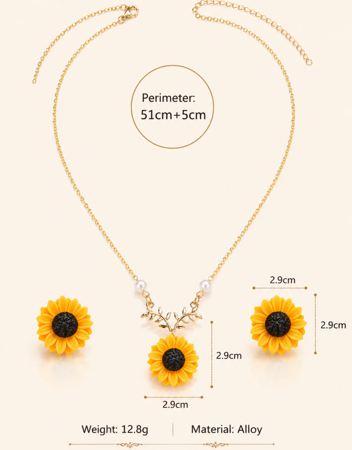 Daisy Sunflower Necklace + Earrings