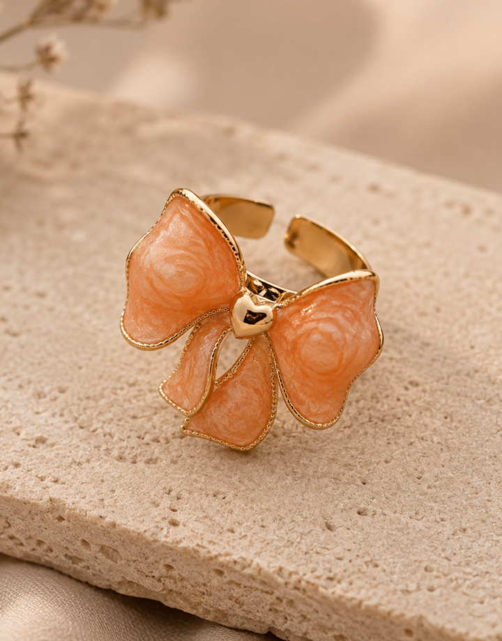 Orange Color Metal Bow Ring