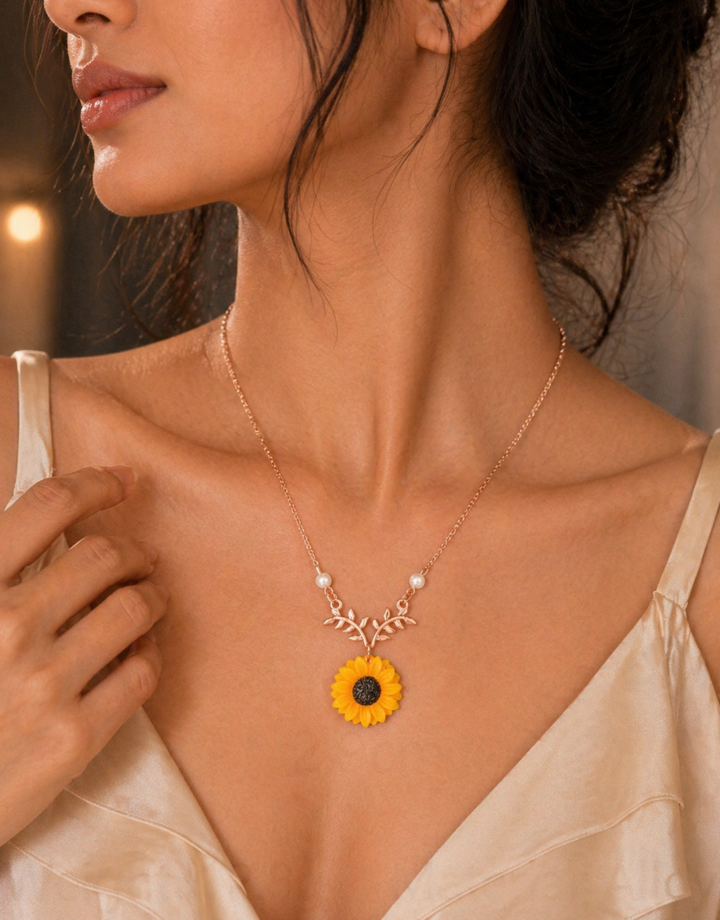 Rose Gold Necklace Daisy Sunflower