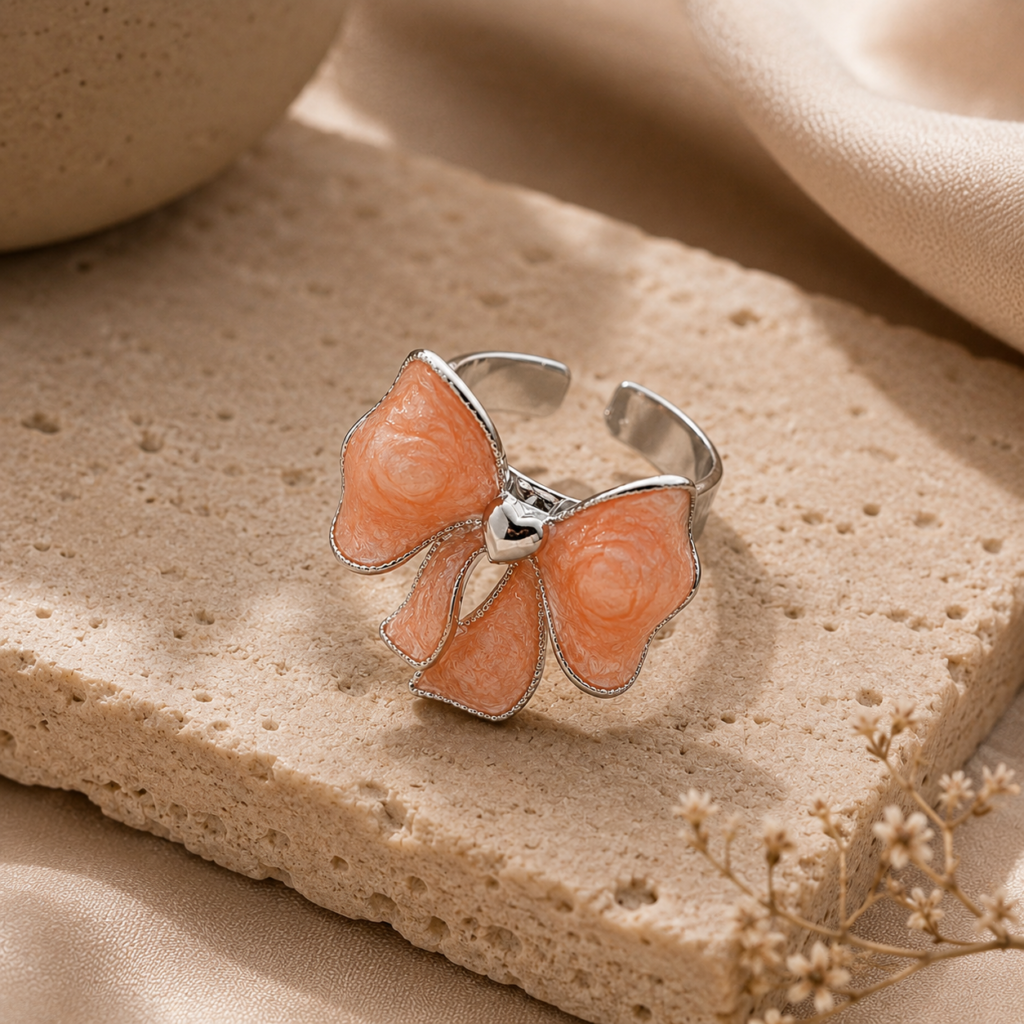 Orange Color Metal Bow Ring