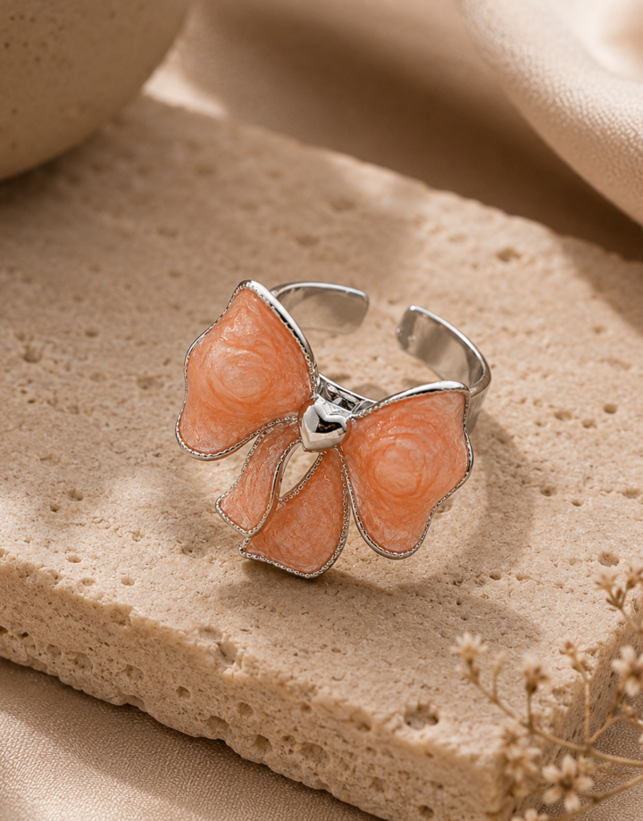 Orange Color Metal Bow Ring