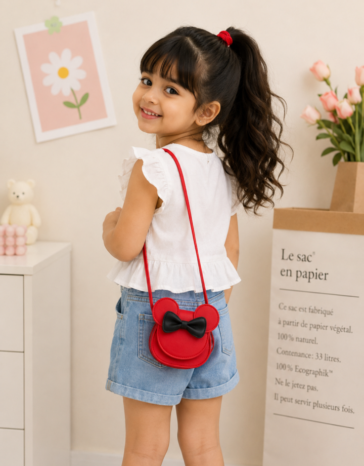 Red Pu Leather Cartoon Mickey Mouse Children's Messenger Bag