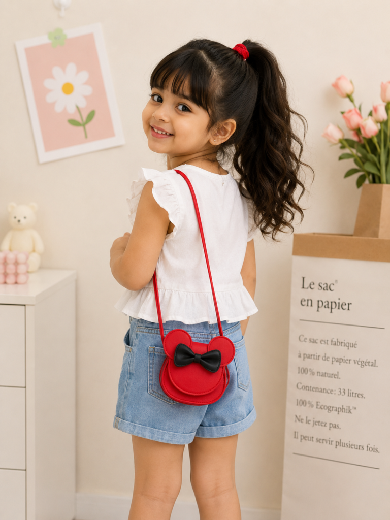 Red Pu Leather Cartoon Mickey Mouse Children's Messenger Bag