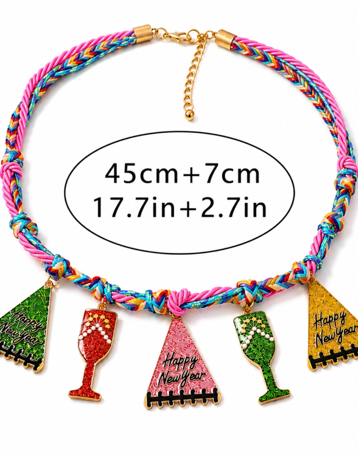 Colorful Braided Alloy Christmas Tree Wine Glass Necklace