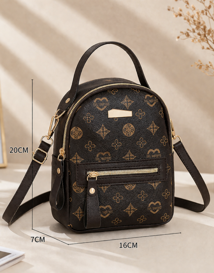 Dark Brown Printed Backpack
