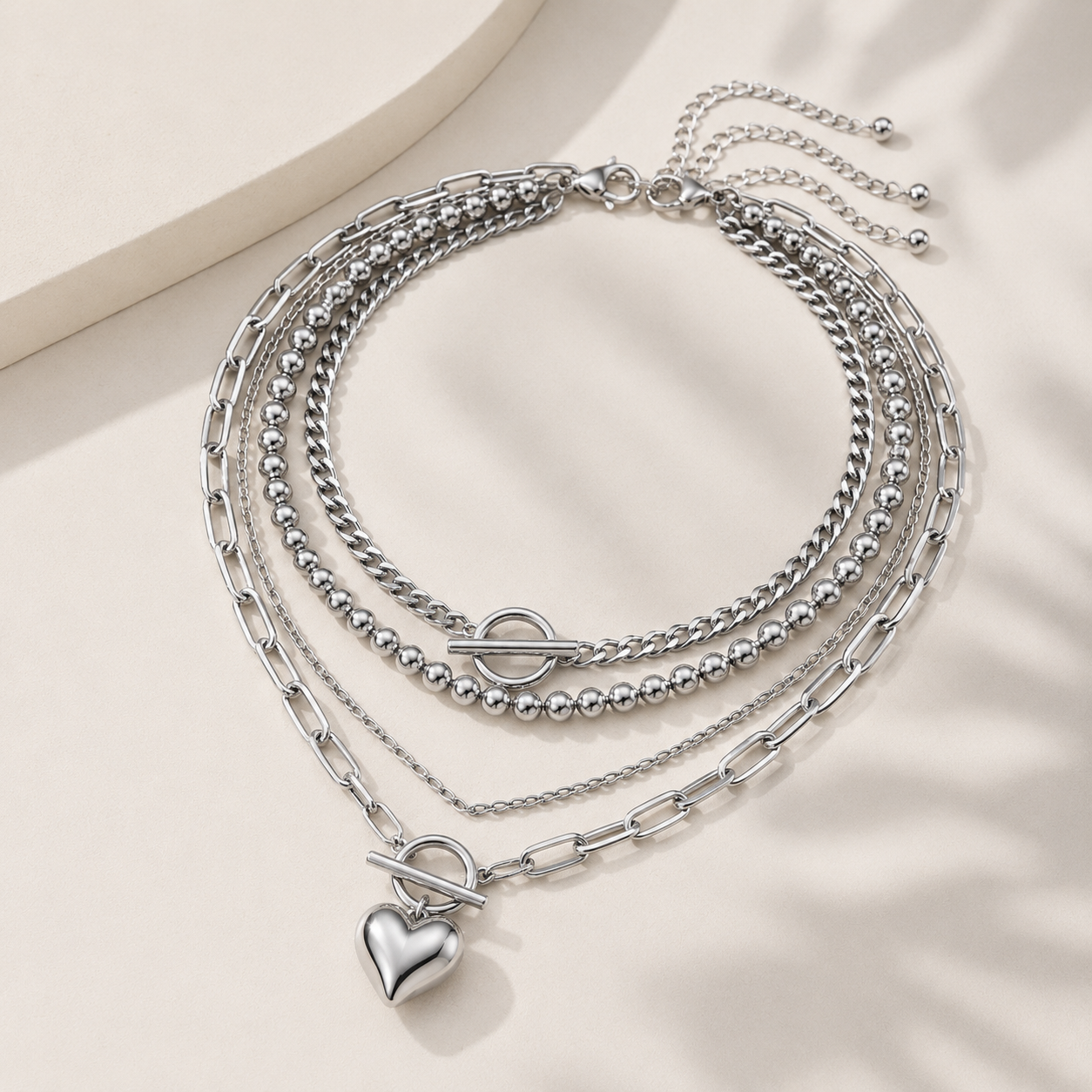 White love Heart-shaped Beaded Multi-layer Necklace - Image 3
