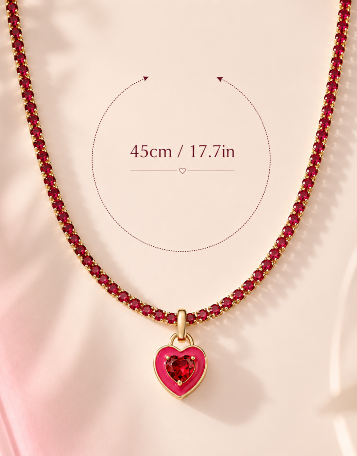 Rose Red Colorful Zircon Heart Gold Plated Claw Necklace