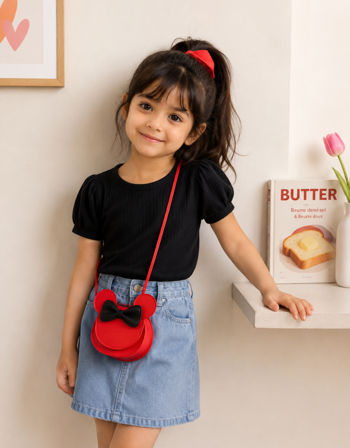 Red Pu Leather Cartoon Mickey Mouse Children's Messenger Bag