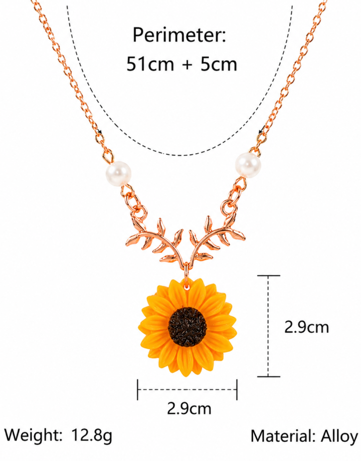 Rose Gold Necklace Daisy Sunflower