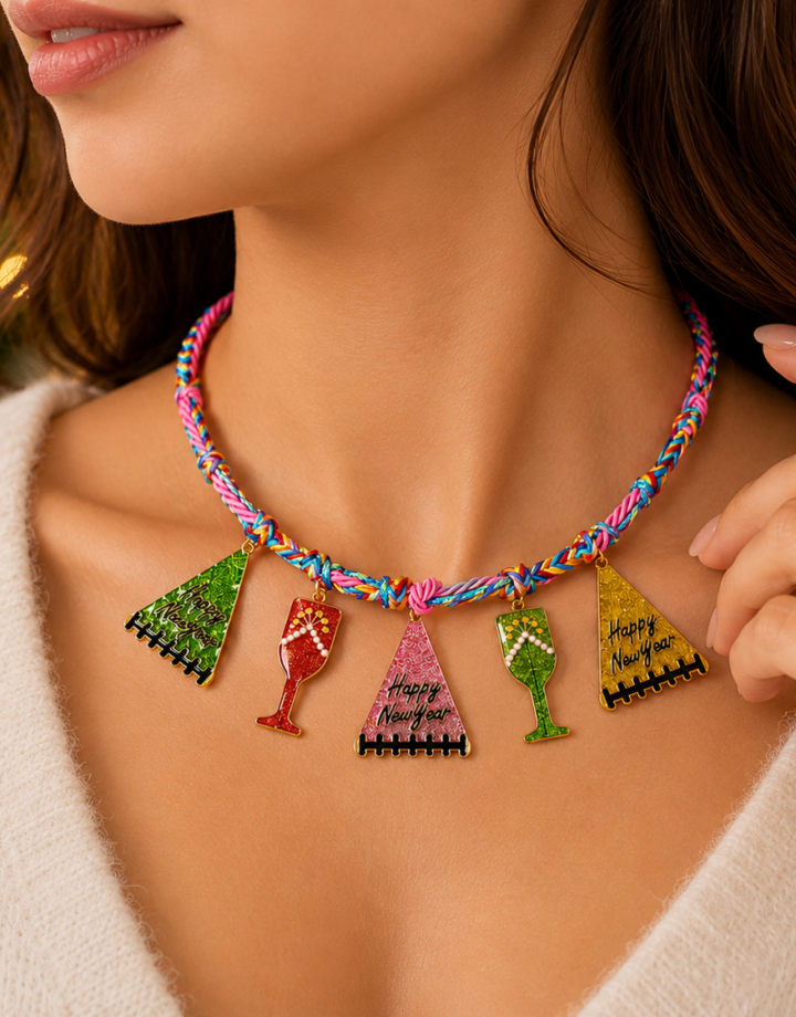 Colorful Braided Alloy Christmas Tree Wine Glass Necklace