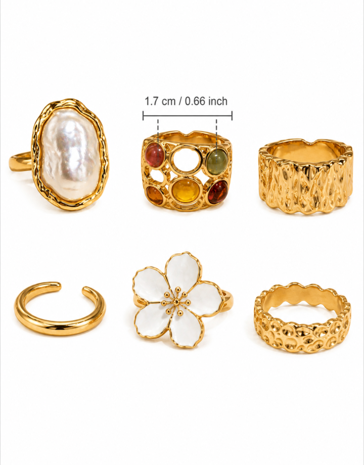 Gold Alloy Irregular Flower Ring Set