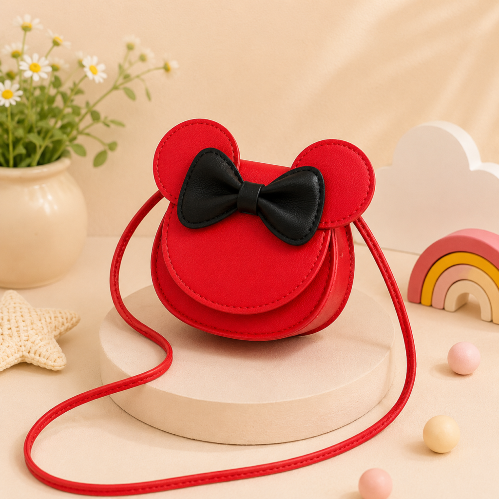 Red Pu Leather Cartoon Mickey Mouse Children's Messenger Bag